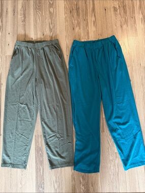 2 Women Within Elastic-Waist Knit Pants in Olive Green and Teal Size M Petite